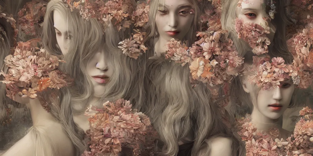 Image similar to breathtaking detailed concept art painting kaleidoscope art deco pattern of blonde faces goddesses amalmation flowers, by hsiao - ron cheng, bizarre compositions, exquisite detail, extremely moody lighting, 8 k