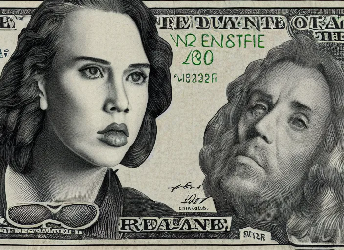 Image similar to reylo kiss on a dollar bill