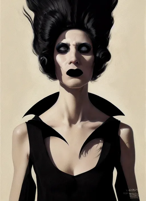 Prompt: portrait of a strange woman with a crooked nose and a confident expression, 1 9 6 0 s, black clothes, goth, punk, funk, intricate, elegant, highly detailed, digital painting, artstation, concept art, smooth, sharp focus, illustration, art by wlop, mars ravelo and greg rutkowski