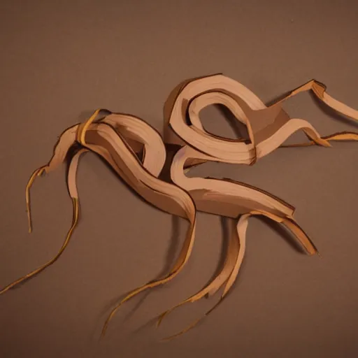 Image similar to cardboard cutout of tentacles, cut out of brown corrugated cardboard, realistic, cardboard cutout, flat, hyperrealistic photography