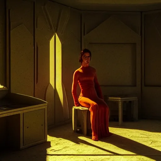 Image similar to colour aesthetic highly detailed photography scene, characters with hyperrealistic highly detailed faces. from dune ( 2 0 2 1 ) by alejandro hodorovski and denis villeneuve and gregory crewdson style with many details by andrei tarkovsky and caravaggio in sci - fi style. volumetric natural light hyperrealism photo on red dsmc 3 system rendered in vray