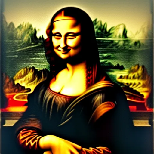 Prompt: mona lisa oil painting smiling