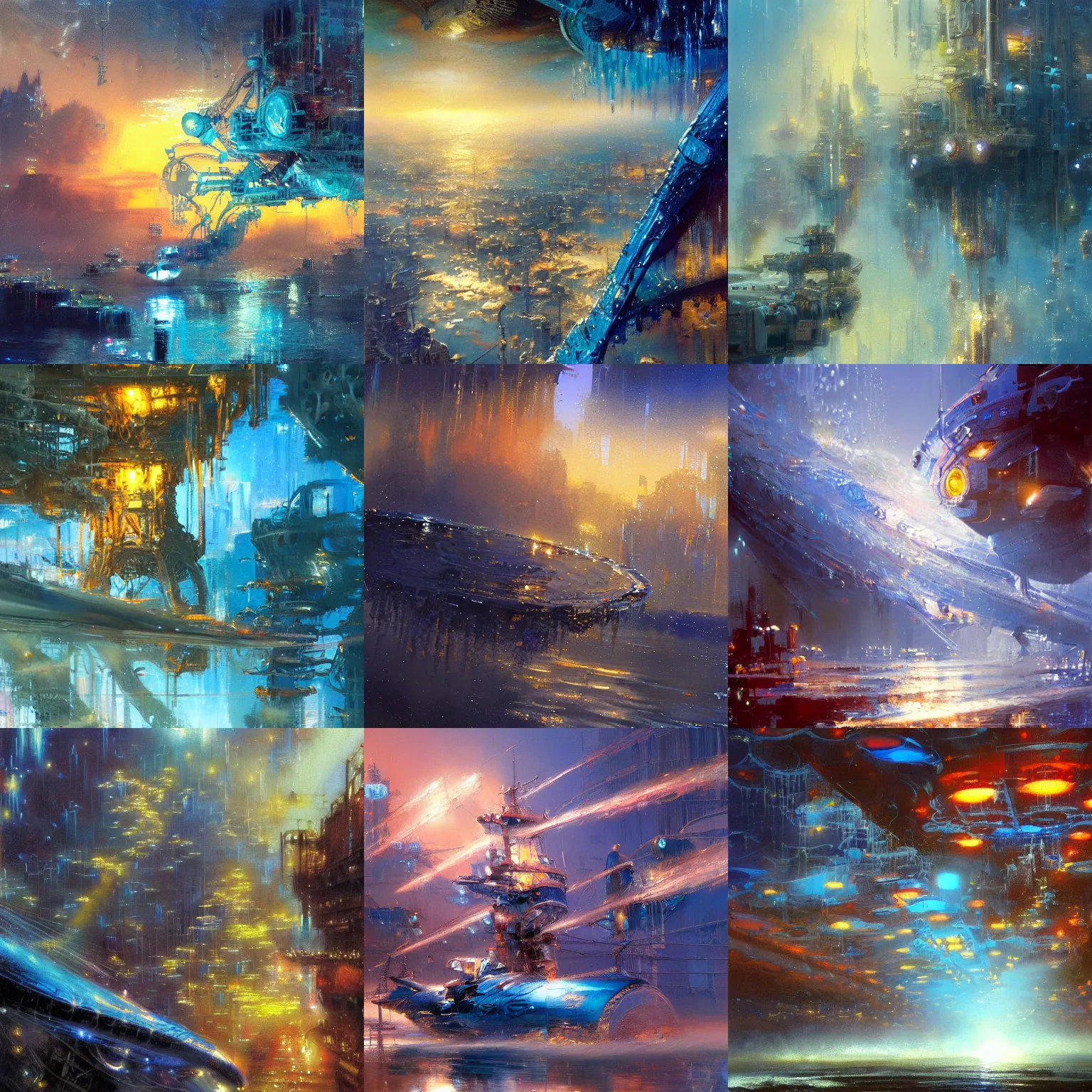 Prompt: closeup fantasy with water magic, at gentle dawn blue light, art by alan bean and john berkey trending on artstation, highly detailed oil painting, hyperrealistic, cinematic, dramatic lighting, sharp color palette