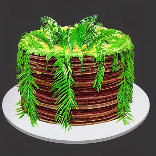 Prompt: jungle cake, ultra realistic, ultra detailed, lush, beautiful, digital art,