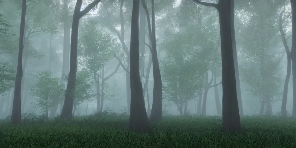 Prompt: forest, unreal engine, 4k, misty, rain