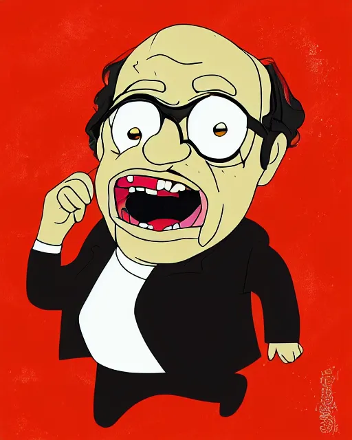 Image similar to Portrait of Danny Devito in the style of Rick & Morty