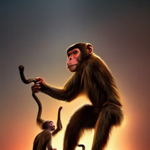 Image similar to a monkey throwing a bone to the air , dramatic lighting, cinematic, establishing shot, extremly high detail, photorealistic, cinematic lighting, artstation, style by James Gurney