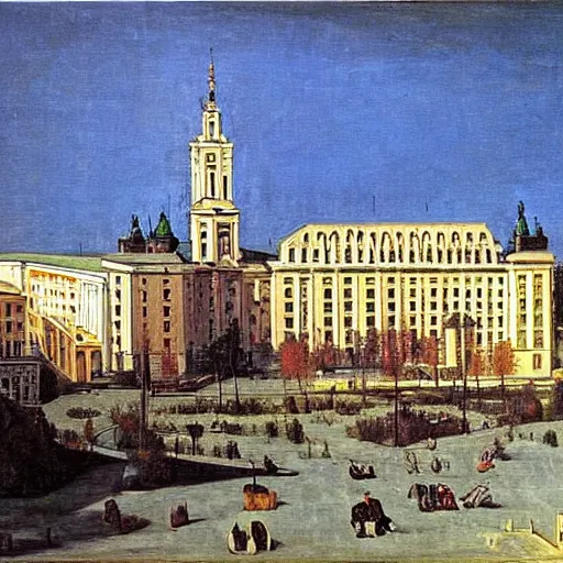 Image similar to Minsk city painted by Caravaggio, sunny day, very detailed