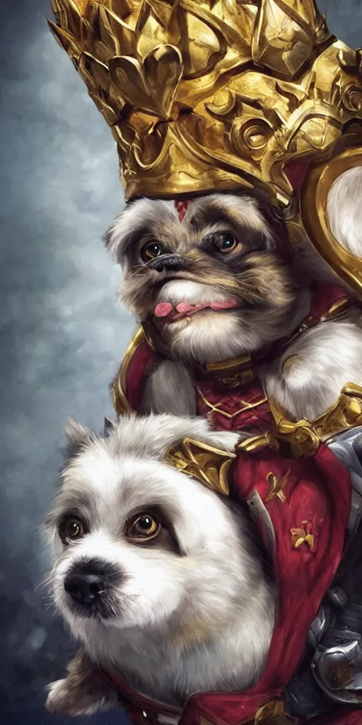 Image similar to a proud corki reigns as king, hyperrealistic