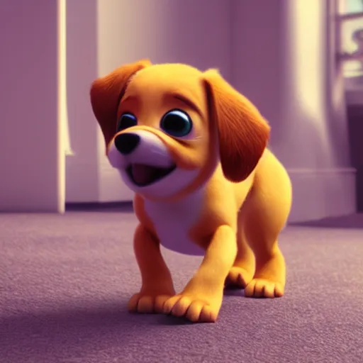 Image similar to cute puppy dancing, photorealistic, pixar, octane render, disney, soft