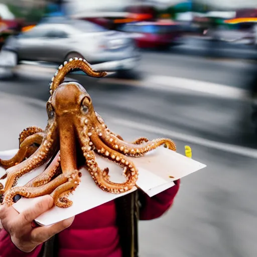 Image similar to octopus made of steel eating fastfood, 5 5 mm