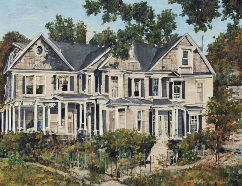 Prompt: Neoclassism painting of a beautiful suburban house