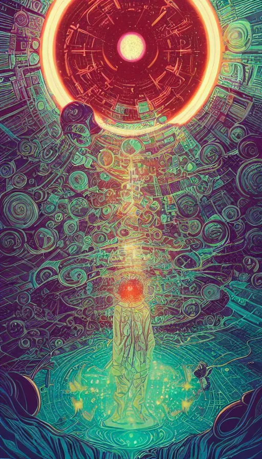 Prompt: the psychedelic adventures of the cosmic time travellers travelling through ethereal starscapes, futurism, dan mumford, victo ngai, kilian eng, da vinci, josan gonzalez