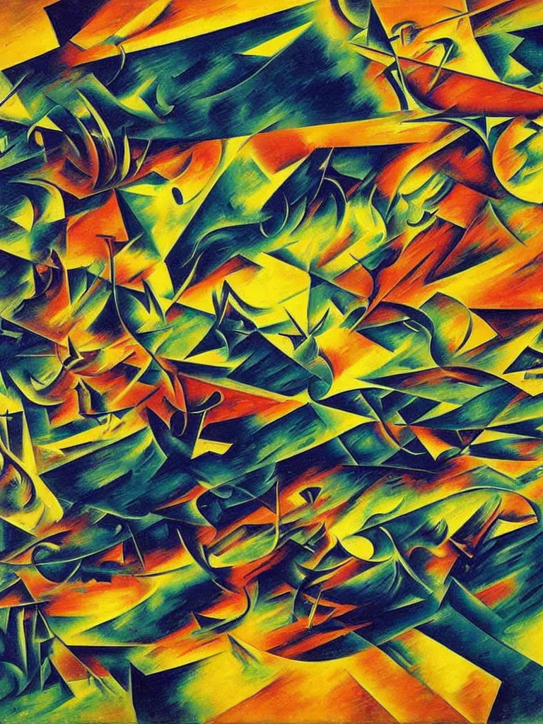 Prompt: a surreal neon painting of an aeroplane in motion made of cubism futuristic umberto boccioni, vladimir kush and braques, 3 d, realistic shading, complimentary colors, gorgeous mature colors, aesthetically pleasing composition, masterpiece, 4 k, 8 k, ultra realistic, super realistic