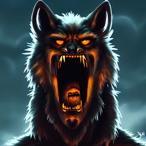 Image similar to werewolf howling at the full moon, side angle, artstation, digital art, dark, highly detailed