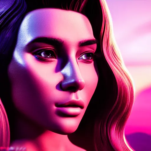 Image similar to synthwave different beauty, detailed face, sharp focus, synthwave art, aesthetic, octane render, raw, cinematic