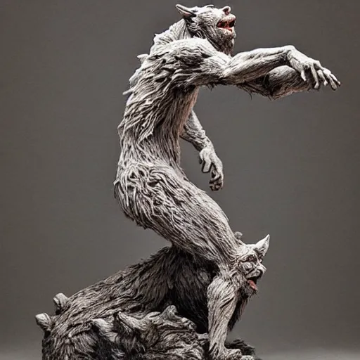 Image similar to leaping werewolf clay sculpture, by anna podedworna and ellen jewett, artstation