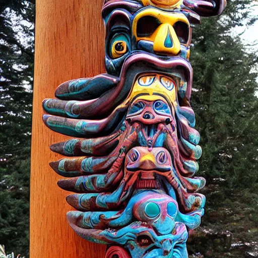 Image similar to cosmic horror totem pole