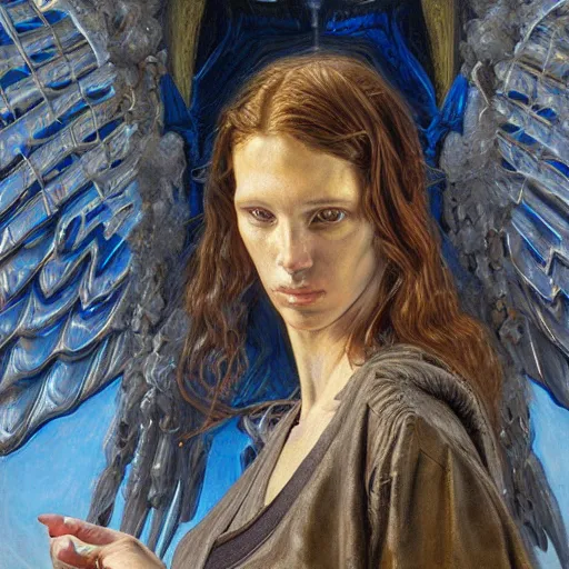 Prompt: portrait of a cyberpunk angel, by donato giancola and gustave courbet.