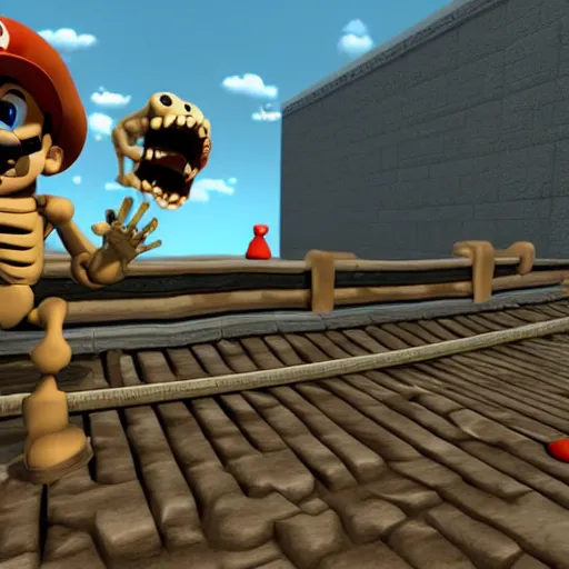 Image similar to A skeleton in the game Super Mario 64, unreal engine, highly detailed, 8k