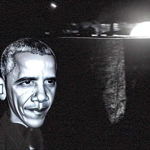 Image similar to Obama caught on trail cam footage, creepy distorted night cam