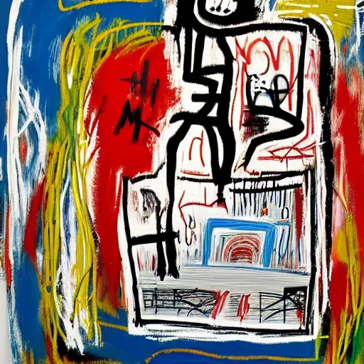 Prompt: God is a homeless man riding the subway by Jean Michel Basquiat
