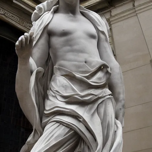 Prompt: a marble statue, on fire, dramatic photo