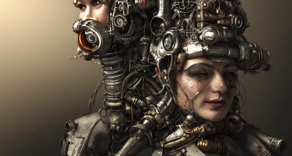 Prompt: “ a extremely detailed stunning portraits of dieselpunk cyborg by allen william on artstation ”