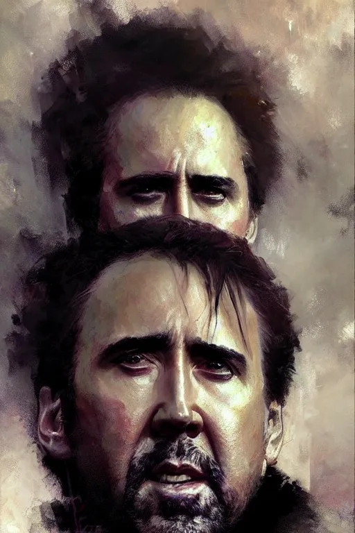 Image similar to nicolas cage portrait dnd, painting by gaston bussiere, craig mullins, greg rutkowski, yoji shinkawa