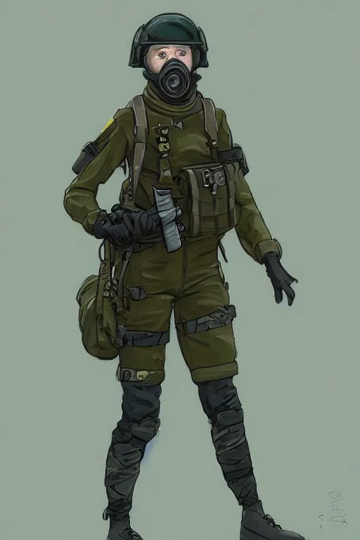 Image similar to medieval british sas female operative with the standard s 1 0 gas mask and the black uniform, artstation, trending on artstation, establishing shot, by simon stalenhag