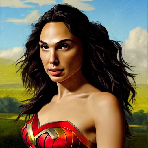 Image similar to portrait of Gal Gadot, in the style of the Hudson River School