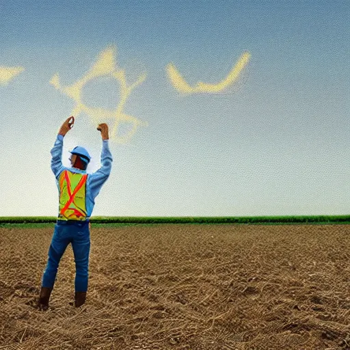 Image similar to man working in the field taking a break and looking at the blazar in the sky