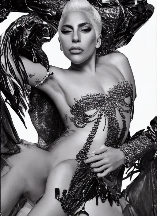 Image similar to lady gaga styled by Mert and Marcus posing in an expensive mansion setting , vogue magazine, Highly realistic. High resolution. Highly detailed. Dramatic. 8k.4k.