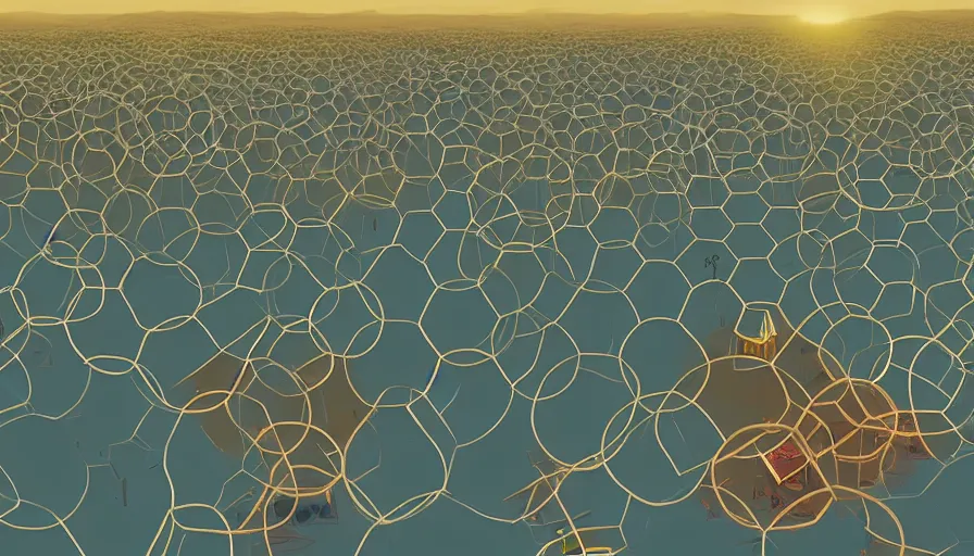 Prompt: many hexagons on the way to the sun, planet earth in foreground, simon stalenhag