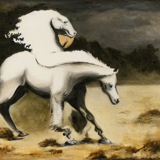 Image similar to white ape, black horse