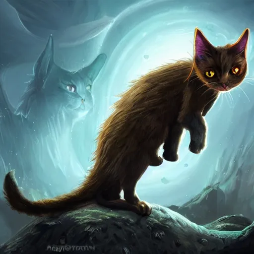 Image similar to fantasy cat that balances good and evil in the universe, high detail, fantasy art, concept art, 4 k, ultra detail, computer art