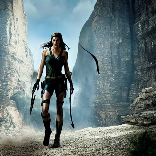 Image similar to still film of gal gadot as lara croft, cinematic, dramatic, middle shot