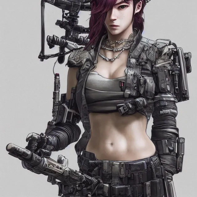 Image similar to the portrait of lawful neutral female cyberpunk marine sniper as absurdly beautiful, gorgeous, elegant, young gravure idol, an ultrafine hyperdetailed illustration by kim jung gi, irakli nadar, intricate linework, bright colors, octopath traveler, final fantasy, unreal engine 5 highly rendered, global illumination, radiant light, detailed and intricate environment