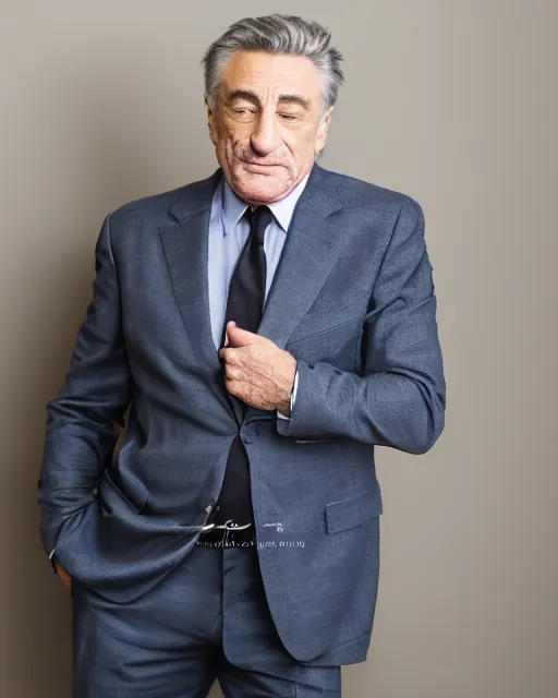 Image similar to Fully-clothed full-body portrait of Robert Deniro as business man, XF IQ4, 50mm, F1.4, studio lighting, professional, 8K