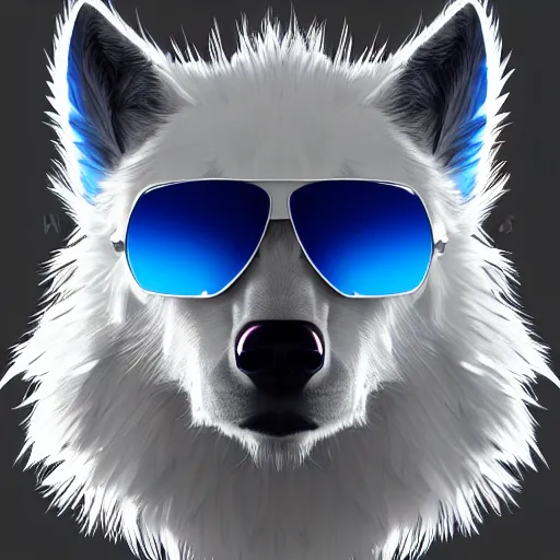 Prompt: White Wolf, blue mohawk hairstyle, aviator sunglasses, synthwave style, portrait, artstation, detailed, award winning, furry, award winning,