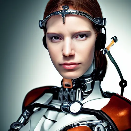 Prompt: portrait photo of a beautiful female cyborg ((from The Renaissance!!!))