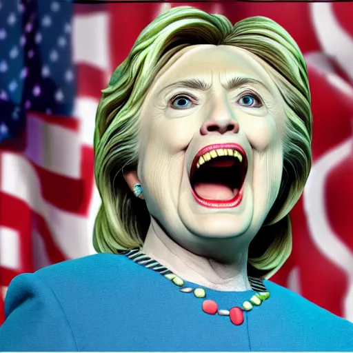 Image similar to hillary clinton as a humanoid reptile at podium hyperrealistic 3 d art volumetric lighting