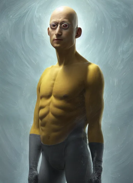 Prompt: masterpiece portrait of anthropic minion saitama, au naturel, hyper detailed, digital art, trending in artstation, cinematic lighting, studio quality, smooth render, unreal engine 5 rendered, octane rendered, art style by klimt and nixeu and ian sprigger and wlop and krenz cushart and kim jung gi and greg rutkowski