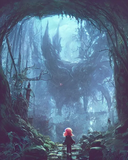 Prompt: a child looking at a dimensional portal in the hidden garden, scare, environment art, fantasy art, landscape art, in the style of greg rutkowski, illustration, epic, fantasy, intricate, hyper detailed, artstation, concept art, smooth, sharp focus, ray tracing