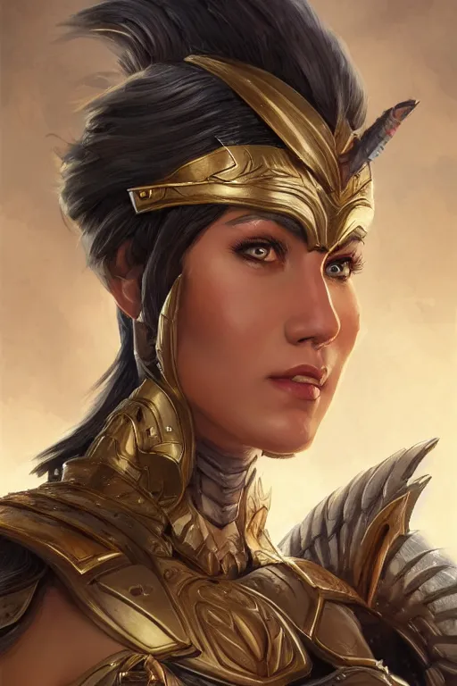 Image similar to amazon valkyrie athena, d & d, fantasy, portrait, highly detailed, headshot, digital painting, trending on artstation, concept art, sharp focus, illustration, art by artgerm and greg rutkowski and magali villeneuve