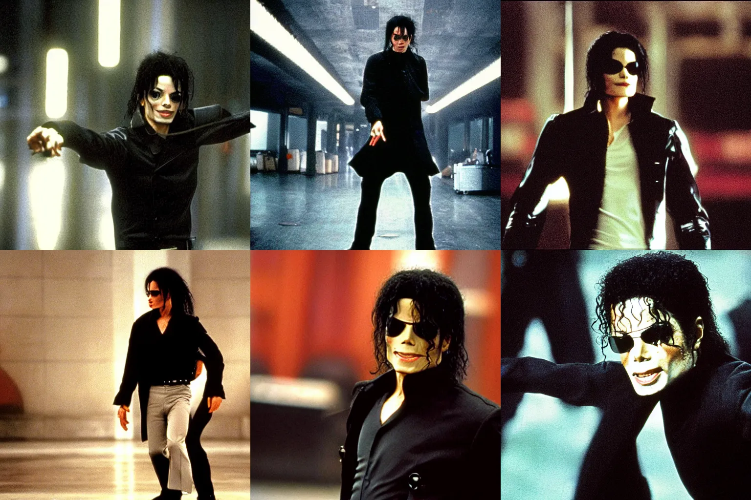 Prompt: Michael Jackson in The Matrix, movie still shot