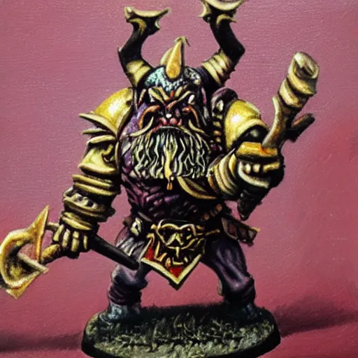 Image similar to chaos dwarf smith in the style of warhammer fantasy : : head and torso oil painting