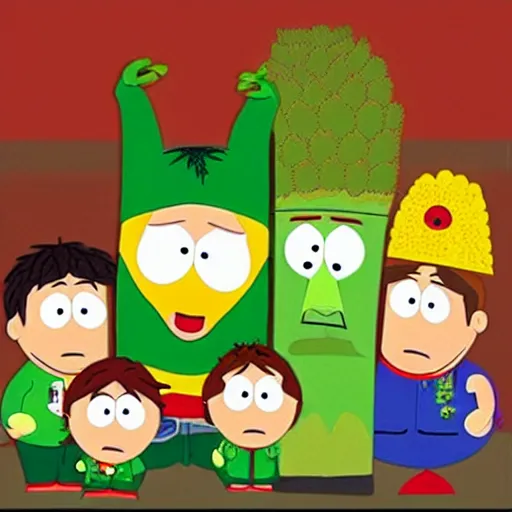 Prompt: “ veggie tales in south park ”