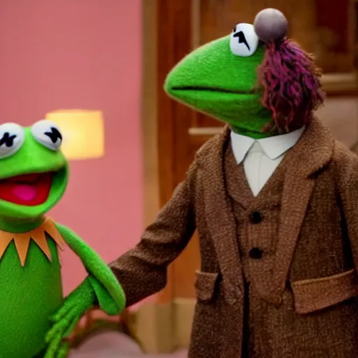 Image similar to kermit the frog, from the grand budapest hotel ( 2 0 1 4 )