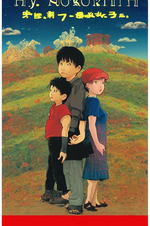 Prompt: Movie poster of Earthbound 2, Highly Detailed, Dramatic, A master piece of storytelling, wide angle, cinematic shot, highly detailed, cinematic lighting, by ilya repin + Hideaki Anno + Katsuhiro Otomo +Rumiko Takahashi, 8k, hd, high resolution print